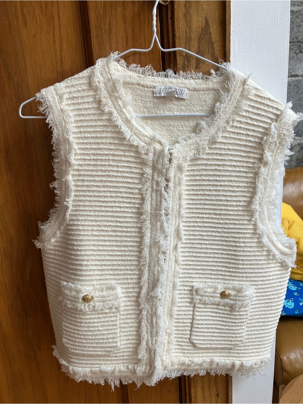 J. Crew Cream Frayed Tweed Vest